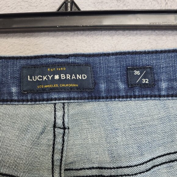 Lucky Brand 221 Straight Jeans Mens 36x32 Blue Denim Stretch Cotton Whiskered - Picture 11 of 13